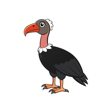 Cartoon vulture illustration, side view, with outline and coloringのイラスト素材