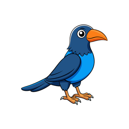 Cartoon Blue Bird with Orange Beak Isolated on Whiteのイラスト素材