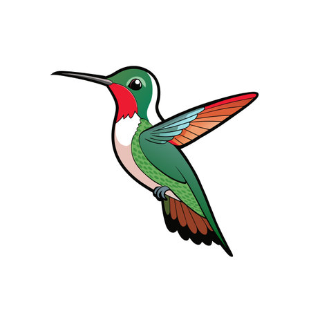 Illustrative cartoon style hummingbird with vibrant colors and detailsのイラスト素材