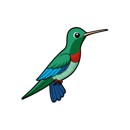 Vibrant Cartoon Illustration of a Ruby-throated Hummingbirdのイラスト素材