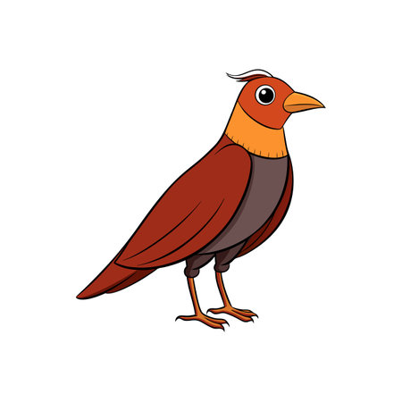 Cartoon bird with orange and brown plumage standing uprightのイラスト素材