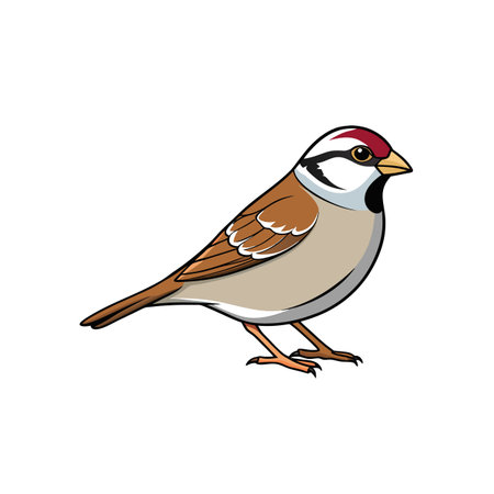 Cartoon sparrow illustration standing isolated against a white backgroundのイラスト素材