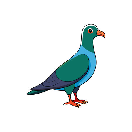 Cartoon illustration of a colorful pigeon standing on whiteのイラスト素材