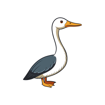 Cartoon goose illustration with white body and blue wingsのイラスト素材