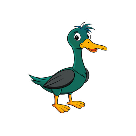 Cartoon duck with teal body and bright yellow beakのイラスト素材