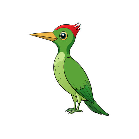 Illustration of a Cartoon Green Woodpecker on White Backgroundのイラスト素材