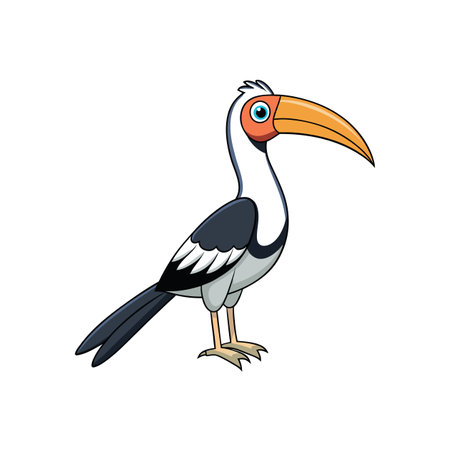 Cartoon hornbill stands isolated on white background illustrationのイラスト素材