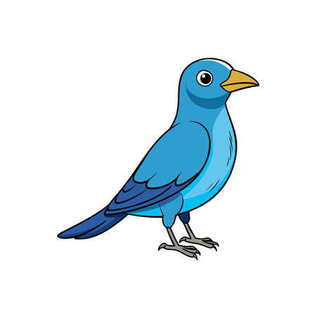 Cartoon Blue Bird Illustration with Black Outlines and Shadowsのイラスト素材