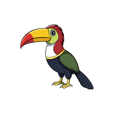 Cartoon Toucan Bird Illustration Standing on a White Backgroundのイラスト素材