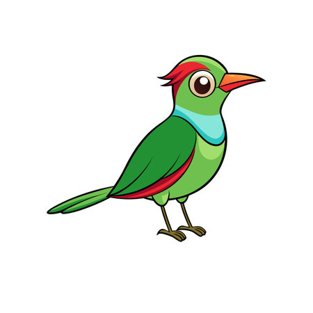 Cartoon Green Bird Illustration on White Background, Full Shotのイラスト素材