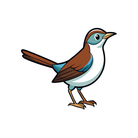 Cartoon brown and blue bird illustration on white backgroundのイラスト素材
