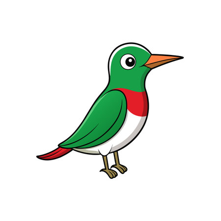 Cartoon illustration of a colorful bird standing on groundのイラスト素材