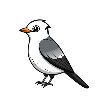 Cute cartoon bird illustration with black and white feathersのイラスト素材