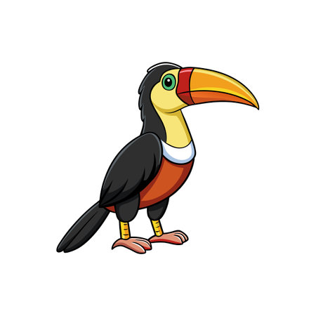 Cartoon Toucan Illustration with Large Beak on White Backgroundのイラスト素材