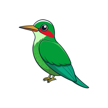 Cartoon illustration of a bright green bee-eater birdのイラスト素材