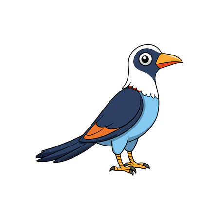 Cute cartoon bird illustration with vibrant colors standing side viewのイラスト素材