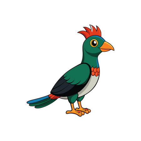Cartoon illustration of colorful bird standing facing to the sideのイラスト素材