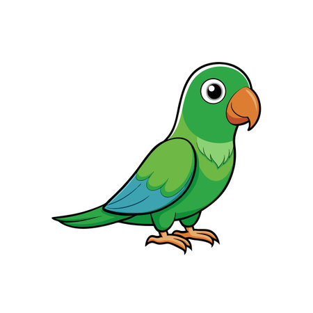 Cute green parrot cartoon illustration on white background