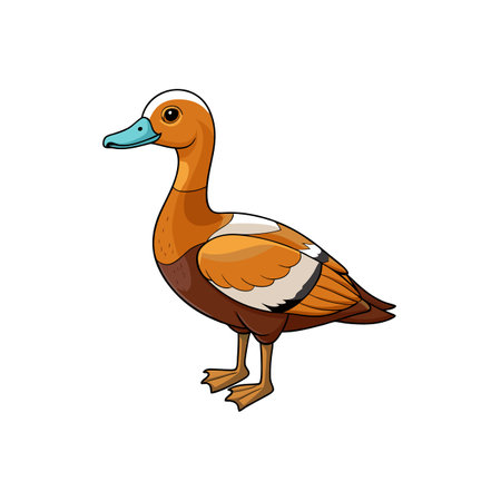 Cartoon style duck illustration with brown and blue colorsのイラスト素材