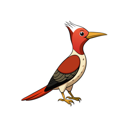 Cartoon Red-Headed Bird Standing Isolated on a White Backgroundのイラスト素材
