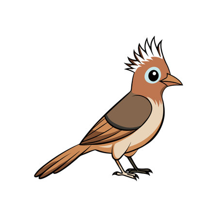Cartoon Brown Bird Perched with Crest on White Backgroundのイラスト素材