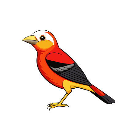 Vibrant scarlet tanager bird illustration isolated on white backgroundのイラスト素材