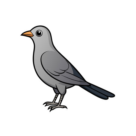 Cartoon grey bird standing isolated on a white backgroundのイラスト素材