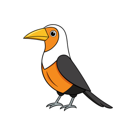 Cartoon illustration of a colorful bird standing on groundのイラスト素材