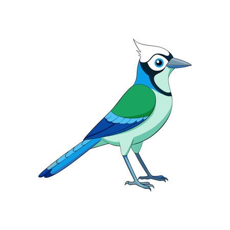 Cartoon blue jay illustration standing profile with white backgroundのイラスト素材