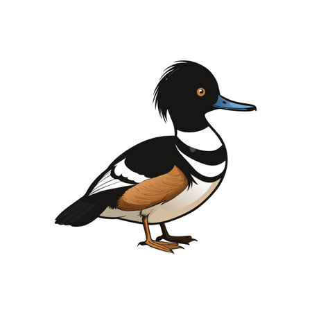 Hooded merganser illustration featuring distinct plumage in side viewのイラスト素材