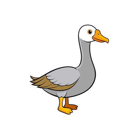 Cartoon Emden goose standing on white background looking forwardのイラスト素材
