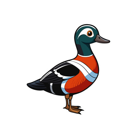 Illustrative Wood Duck: Isolated Colorful Bird Standing Profileのイラスト素材