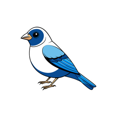 Vibrant blue bird illustration with clean lines on whiteのイラスト素材