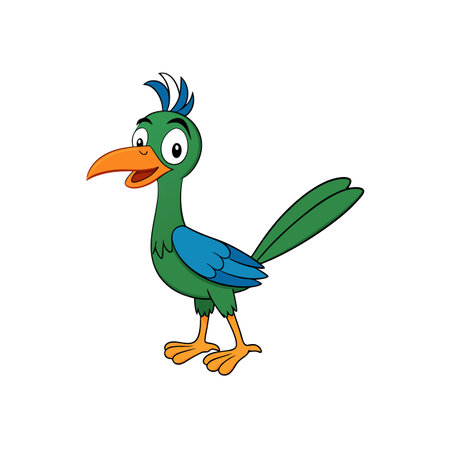 Cartoon bird character with bright colors standing cheerfully isolatedのイラスト素材