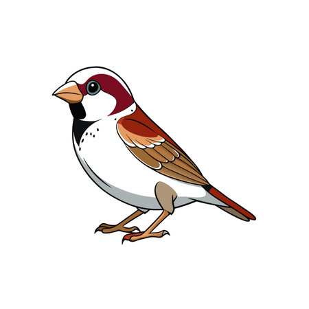 Illustration of a Colorful Sparrow Standing on White Backgroundのイラスト素材