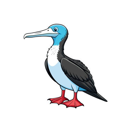 Cartoon Blue Footed Booby Bird with Black Outlineのイラスト素材