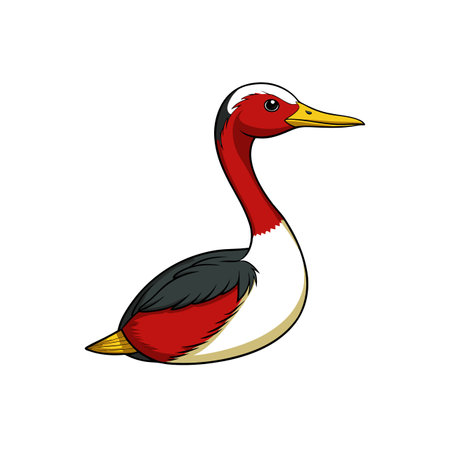 Cartoon red necked bird with yellow beak illustrationのイラスト素材