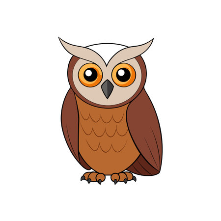 Cartoon owl vector illustration with big orange eyesのイラスト素材
