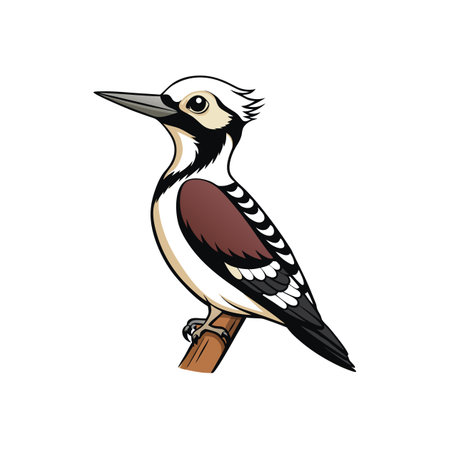 Illustration of a woodpecker perched on a branch facing leftのイラスト素材
