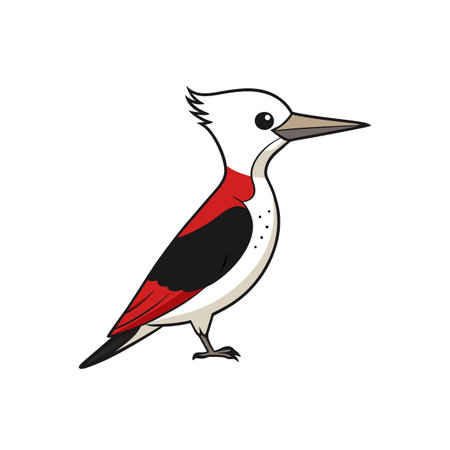 Cartoon Red-headed Woodpecker Vector Illustration on White Backgroundのイラスト素材