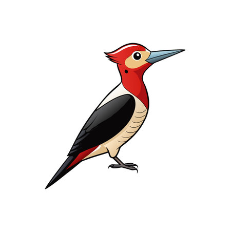Cartoon style red headed woodpecker vector isolated illustrationのイラスト素材
