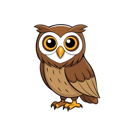 Cartoon owl illustration with big eyes and brown feathersのイラスト素材