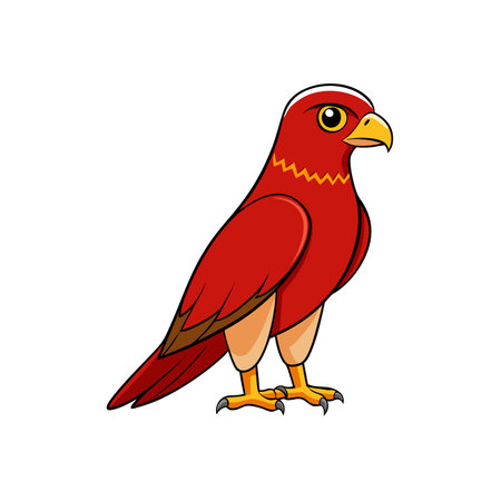 Cartoon red hawk illustration standing on a white backgroundのイラスト素材