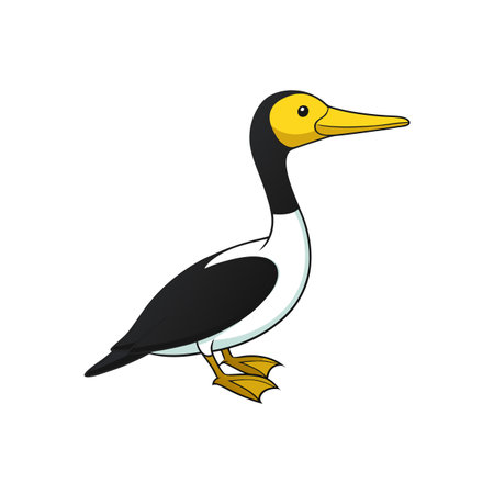 Cartoon black and yellow bird illustration on white backgroundのイラスト素材