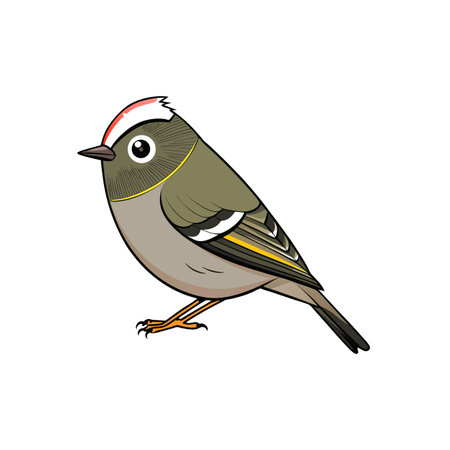 Cartoon style Ruby-crowned Kinglet on a white backgroundのイラスト素材