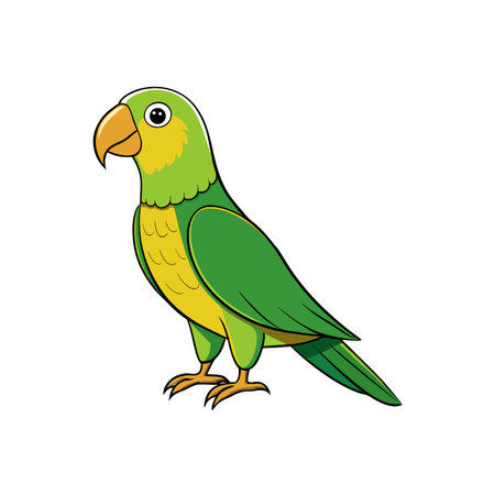 Cartoon style green parrot illustration on white background