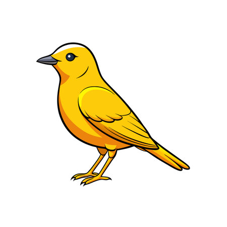 Cartoon yellow bird illustration with black outlines, white backdropのイラスト素材