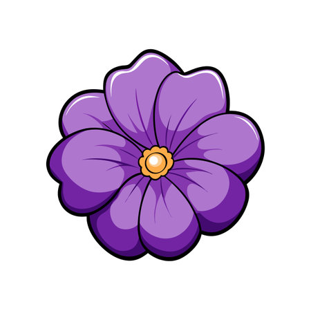 Stylized purple flower with yellow center on white backgroundのイラスト素材