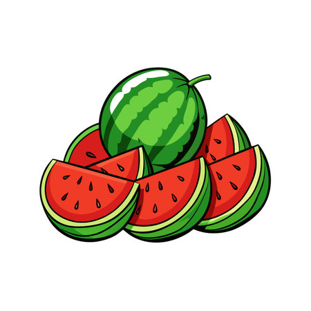 Fresh and Juicy Watermelon Still Life with Slicesのイラスト素材