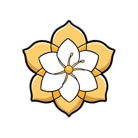 White and gold flower in flat vector illustration formatのイラスト素材